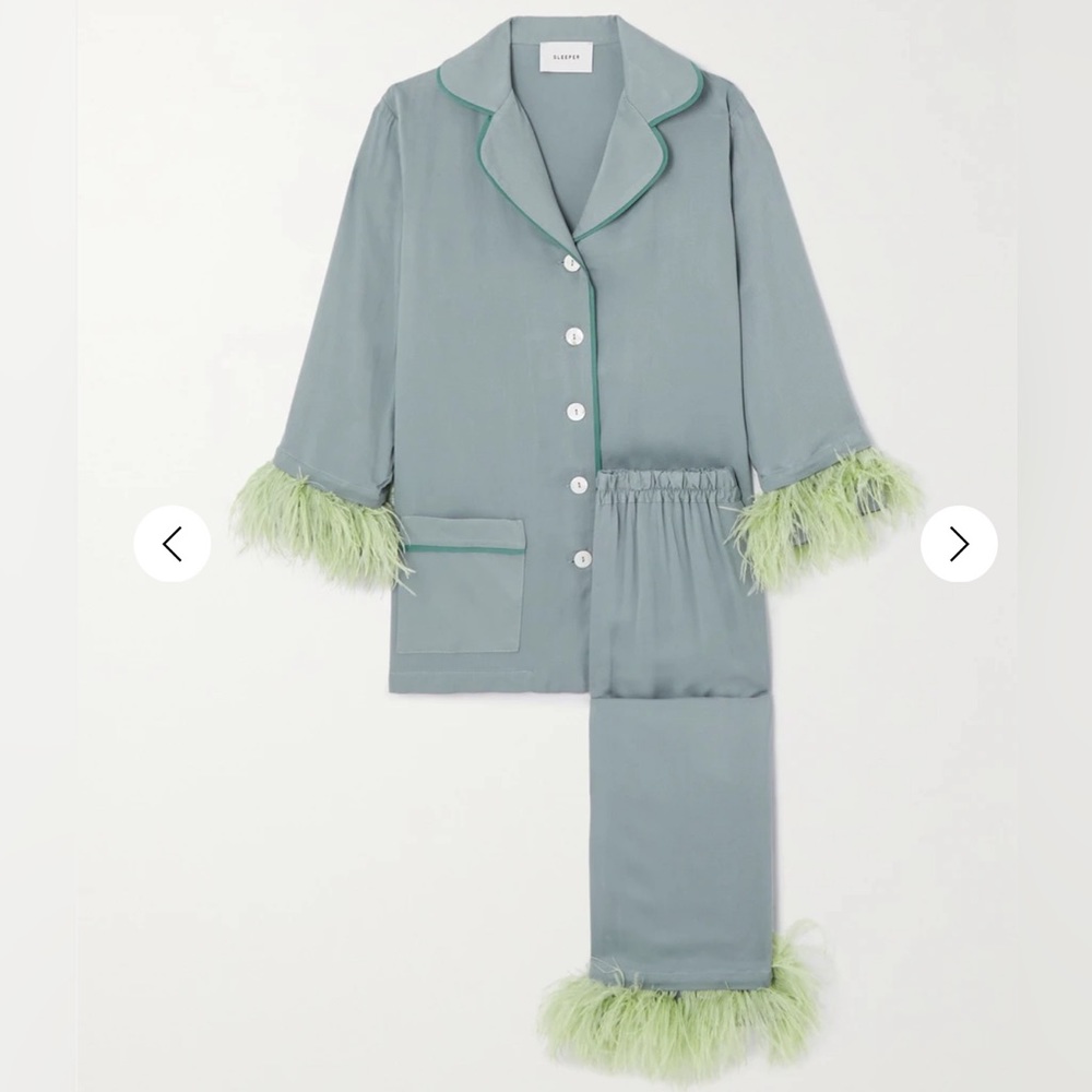 Sleeper party feather-trimmed twill pajama set